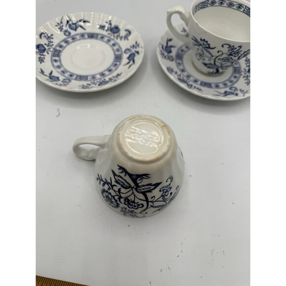 Set Of 2 Blue Nordic Blue Onion Johnson Brothers Ironstone Coffee Cup And Saucer - Picture 4 of 13